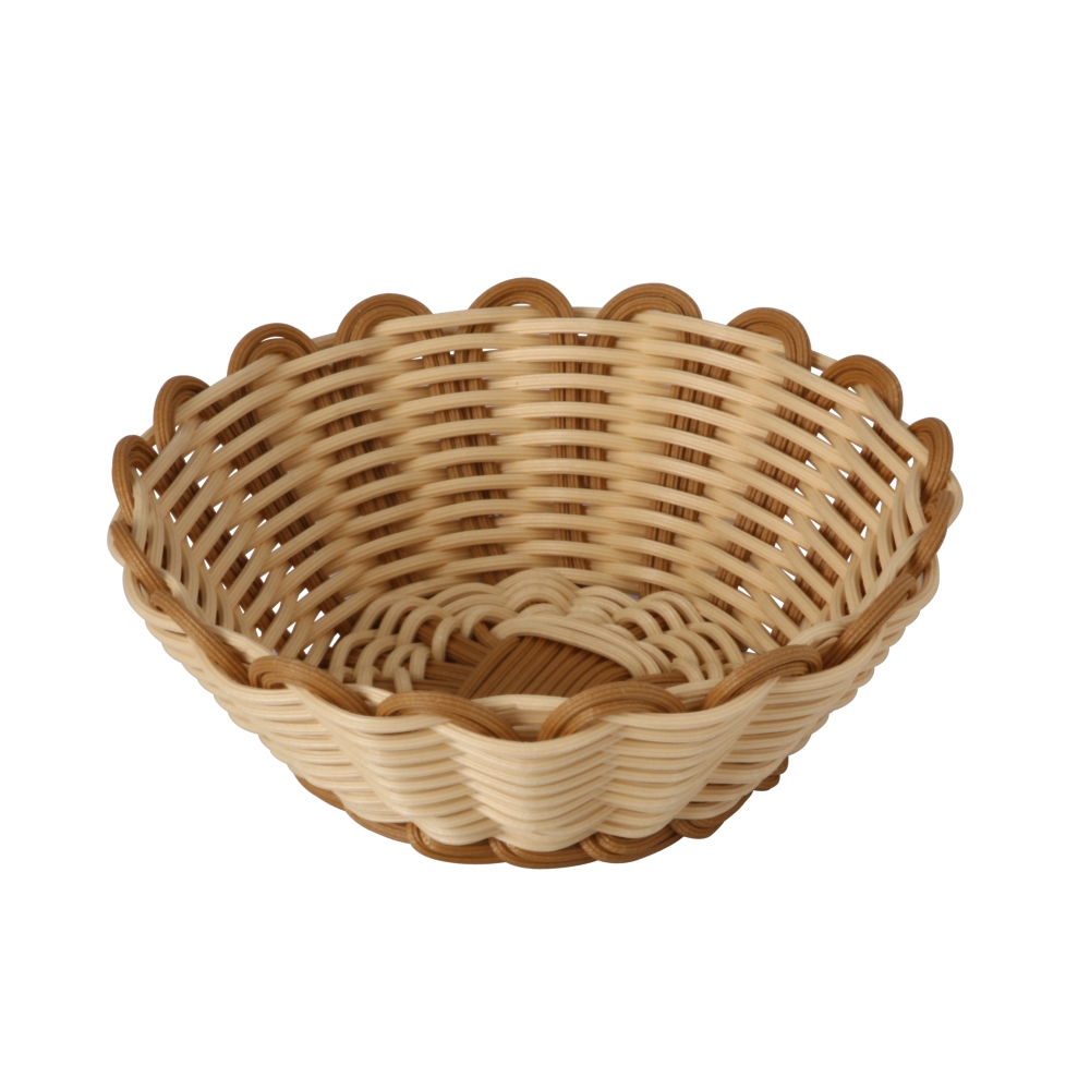 Heavy Duty Polypropylene Rattan Basket, Round, Dia.18x6.5(h)cm, Beige 