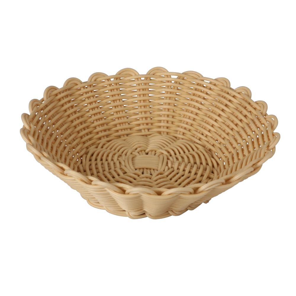 Heavy Duty Polypropylene Rattan Basket, Round, dia.25x6.5(H)cm, Beige ...