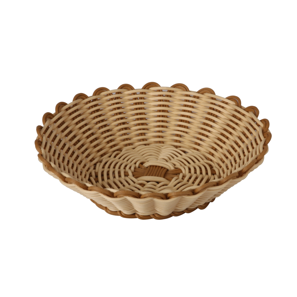 Heavy Duty Polypropylene Rattan Basket, Round, dia.25x6.5(H)cm, Beige ...