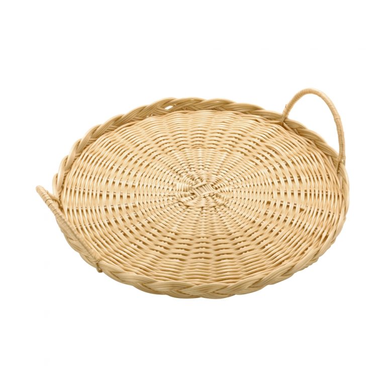 Polypropylene Rattan Basket with Handles dia.20x7cm Round Light Brown ...