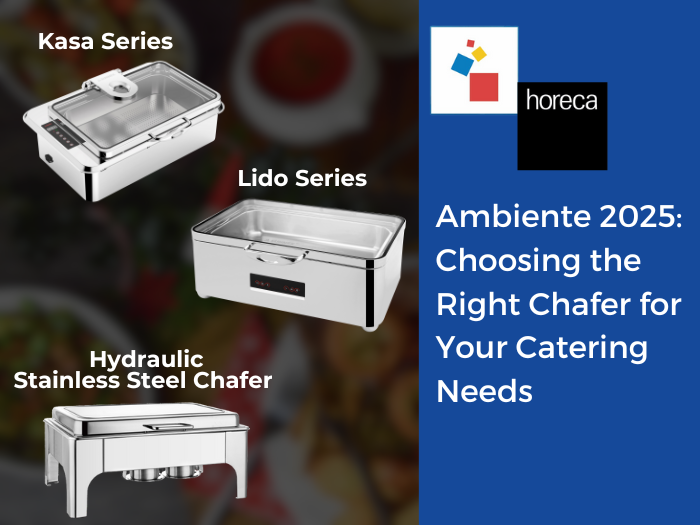 Sunnex introduces three standout chafing dishes to cater to various serving requirements: the Kasa Series Built-In Chafer, the Lido Electric Chafer, and the Hydraulic Stainless Steel Chafer.